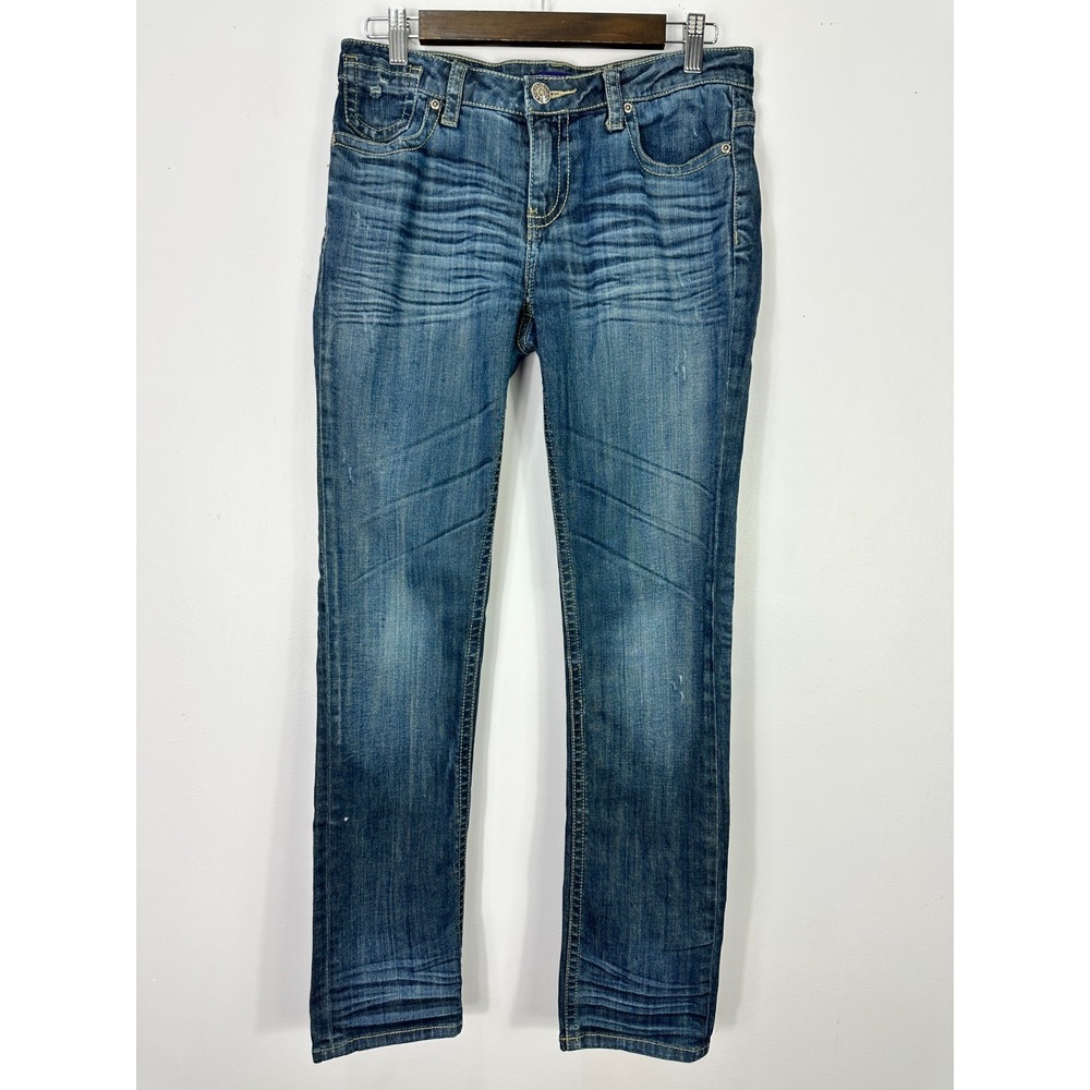 Vigoss Jeans 7 Blue Skinny Mid Rise Whiskered Y2K Vintage Stretch‎ Indie Boho